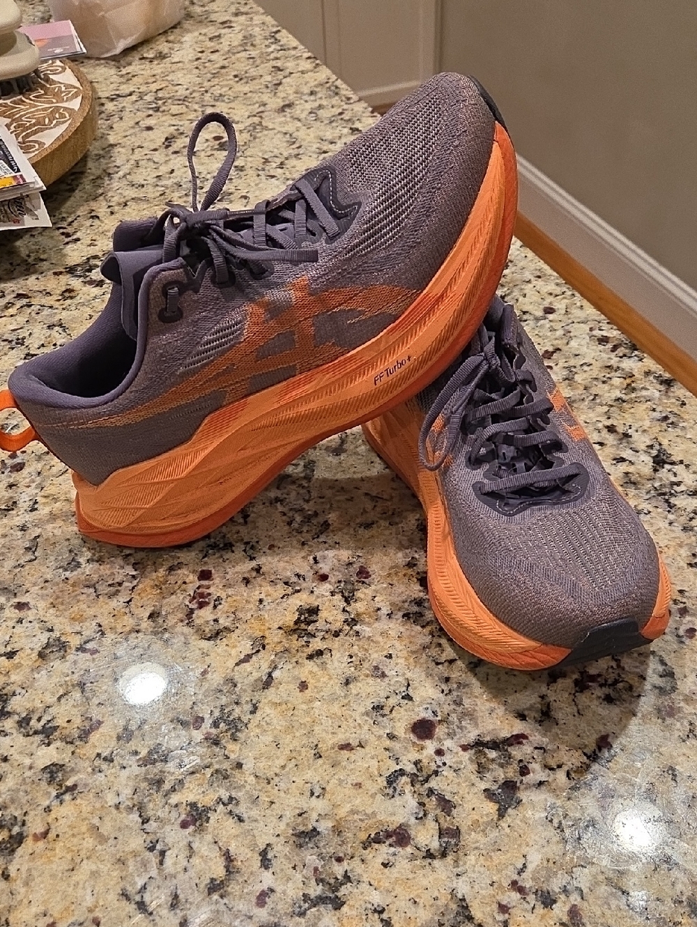 Asics Superblast 2 running shoes in Greyish Purple/Coral Reef feature thick FF+